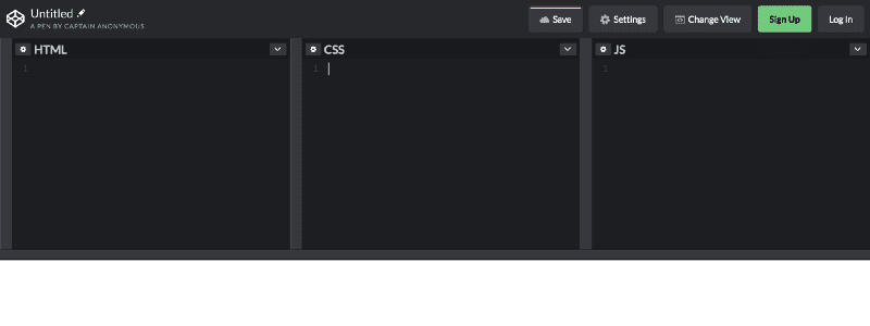 Animações web: tela do CodePen, que torna mais fácil a codificação isolada de animações web.