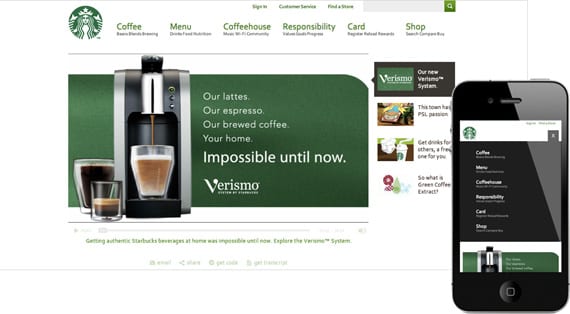 starbucks 10 dicas para menus responsivos: site Starbucks.