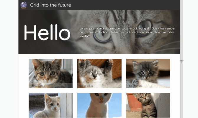 Layouts comuns com CSS Grid: imagem grande seguida de artigos.